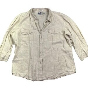 Edward‎ Irish Linen Button Down Shirt Relaxed Fit Collared Beige XL Cottagecore